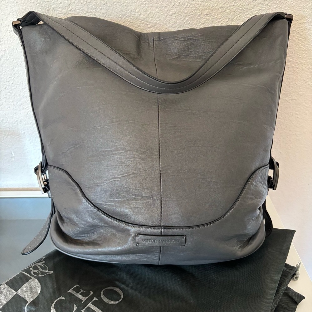 Vince Camuto Power Grey Quilted Genuine Leather Shoulder Bag